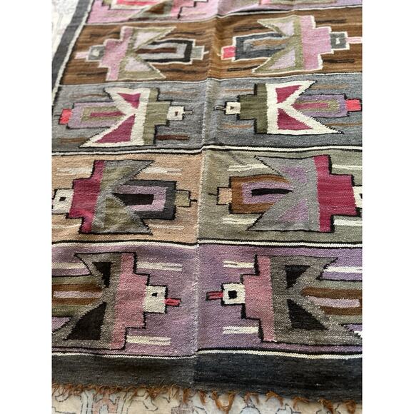 Hand-Woven Navajo Southwestern Design Handmade Wool Rug  Vintage Handmade Wool Southwest Design 5 Foot Rug Navajo Or Peruvian